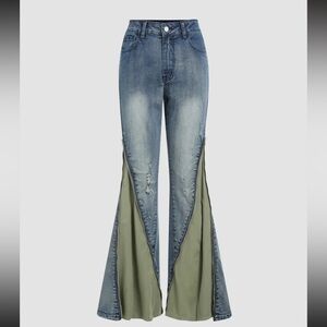 Cider Denim High Waist Zipper Ripped flared jeans 💚